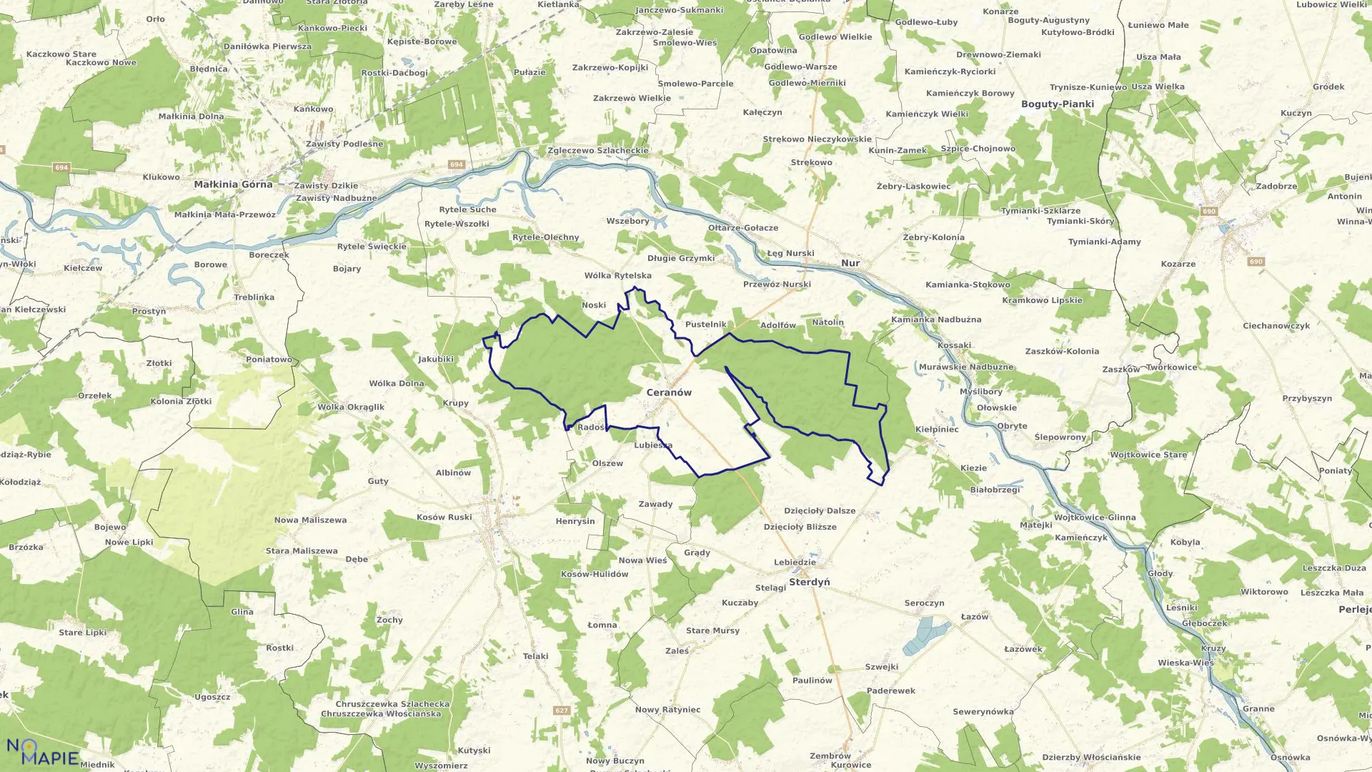 Mapa obrębu CERANÓW w gminie Ceranów