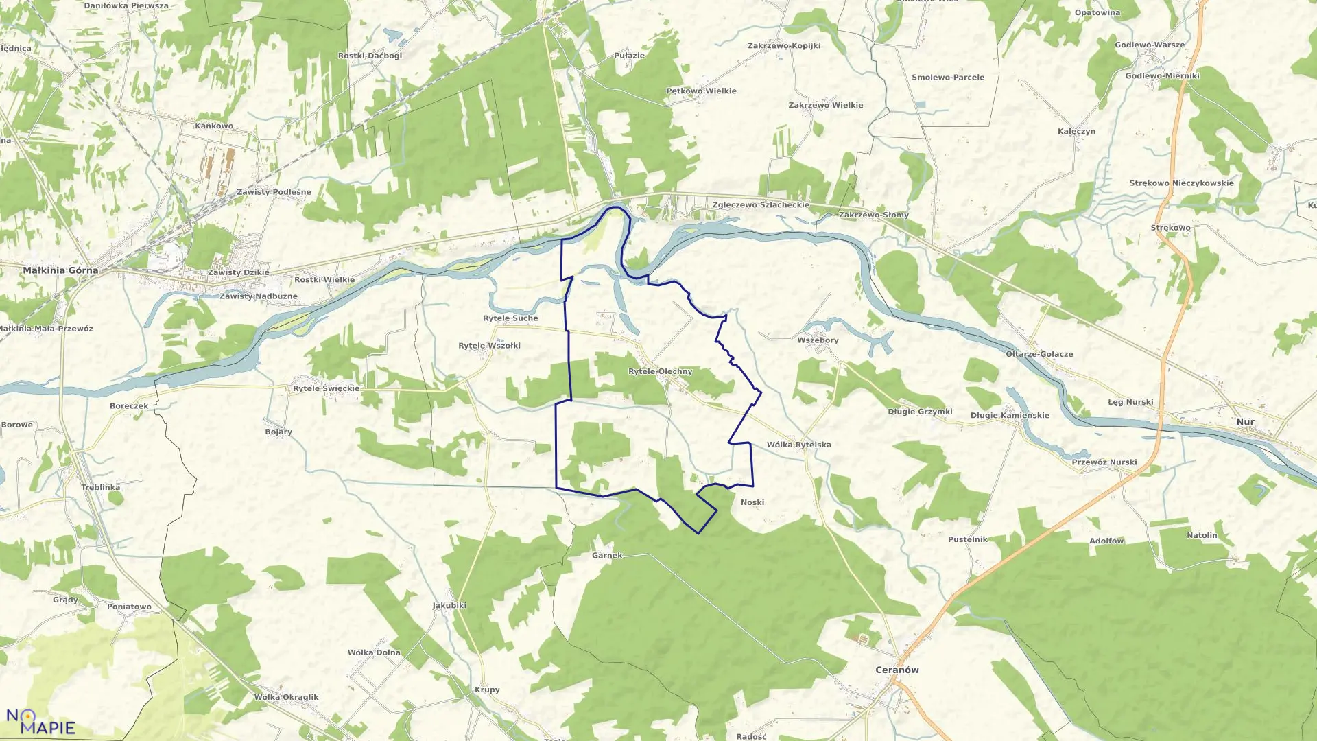 Mapa obrębu RYTELE-OLECHNY w gminie Ceranów